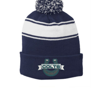 Sport-Tek® Stripe Pom Pom Beanie True Navy/ White